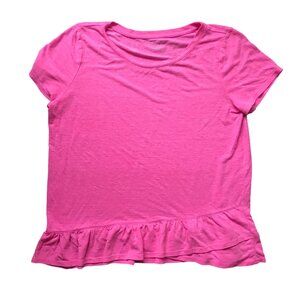 Talbots Peplum Ruffle Hem Top Women's Large Linen Blend Short Sleeve T-Shirt Tee